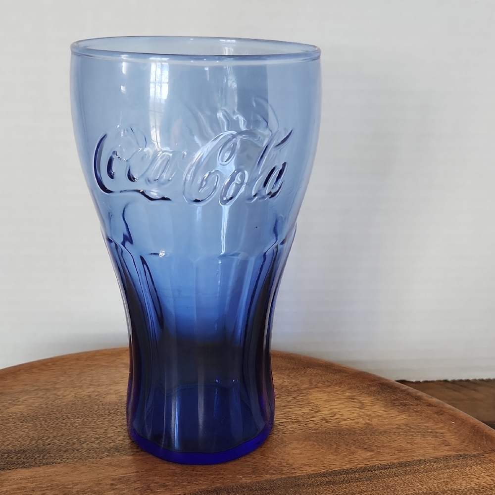 Coca-Cola Embossed Colbalt Blue Glass